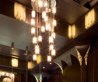 Hanging lights decoration at The Fumoir Bar in Mayfair at Claridge's