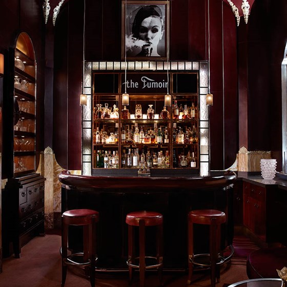 Mahogany wood interior at Claridge's The Fumoir Bar in Mayfair