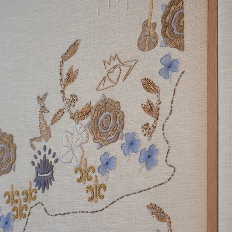 Grand Terrace Suite at Claridge's - embroidery on a wall.
