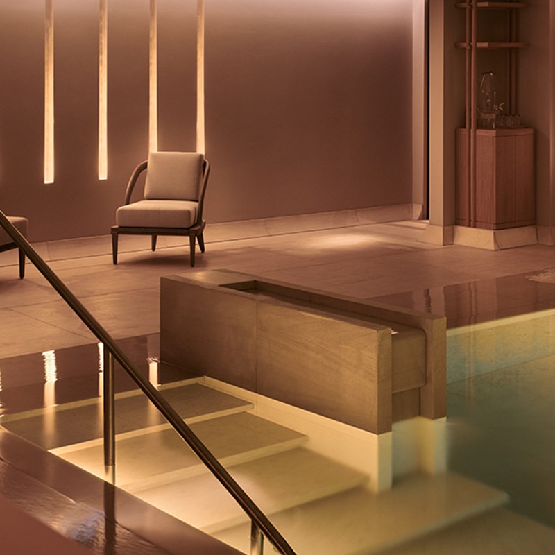 Claridge's Spa pool, with focus on stairs of the pool.